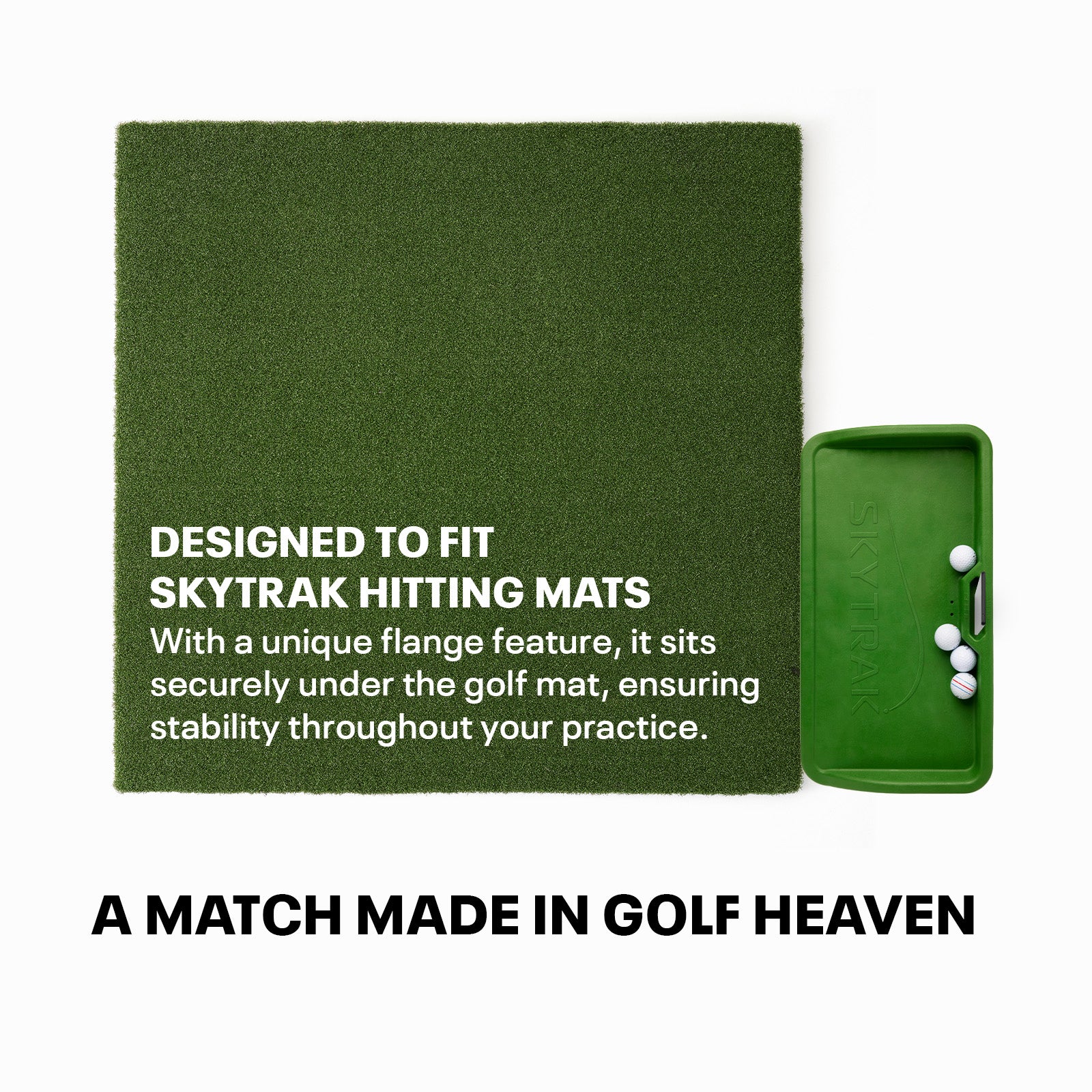SKYTRAK golf hitting mat sits securely with Golf Ball Tray ensuring stability with practice