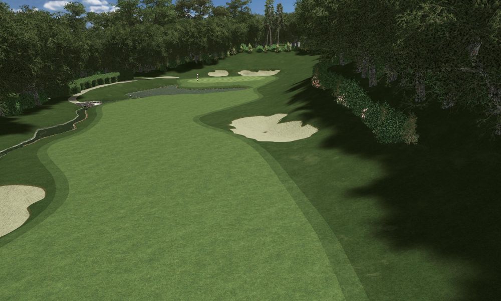 Golf course with green fairway and trees