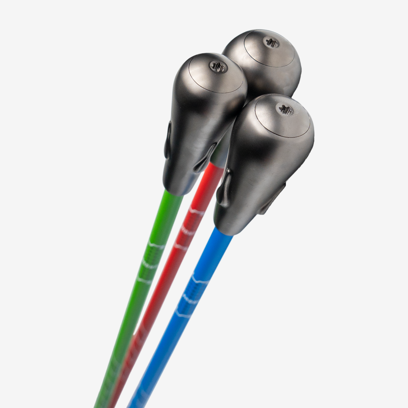 Golf speed sticks in green, red, and blue.