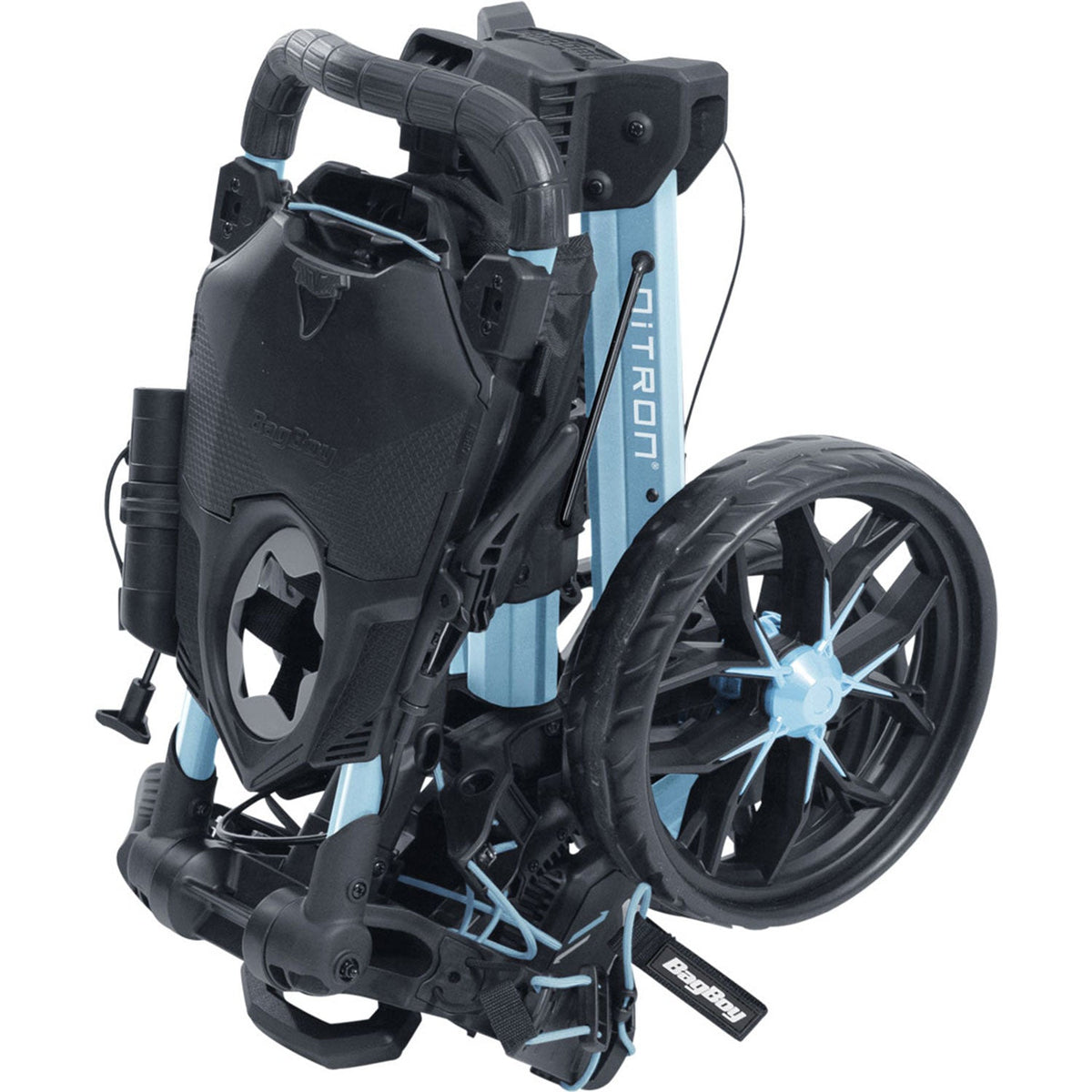 Bag Boy Nitron golf cart, ice blue, folded