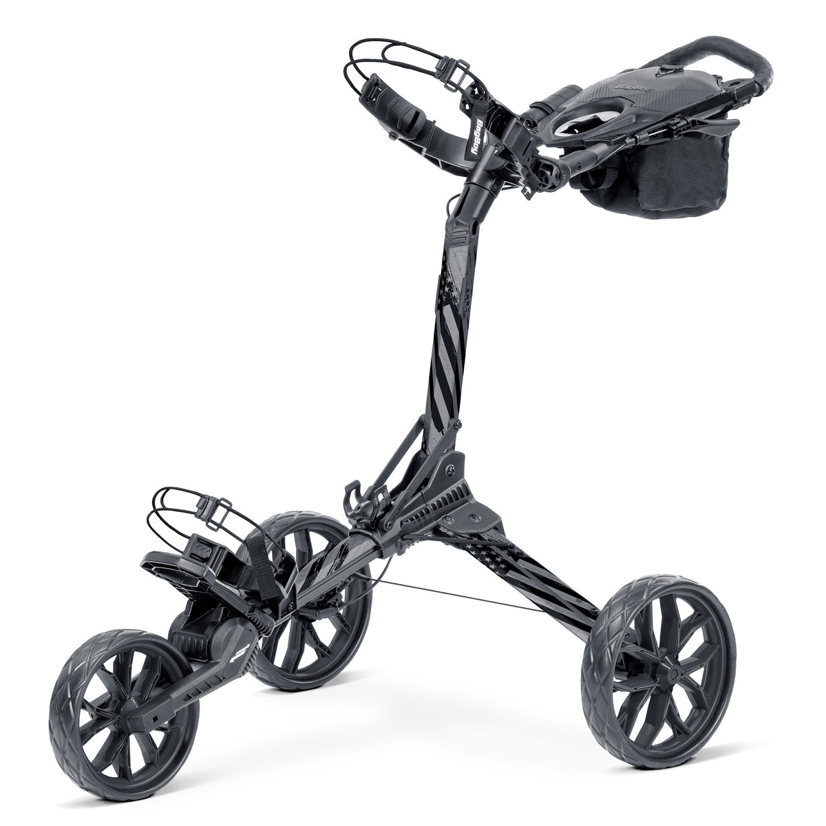 Bag Boy Nitron LTD golf push cart in a sleek gray and black finish, featuring advanced rapid-fold technology and a premium, durable frame for effortless course navigation.